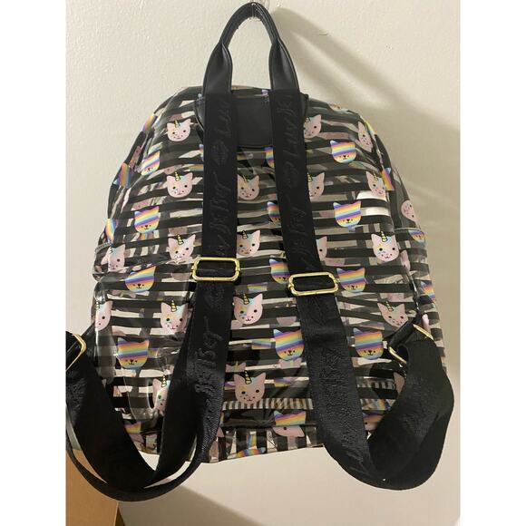 LUV BETSEY JOHNSON Kitty Unicorn Lg Black Striped Clear Backpack NWOT - Picture 6 of 9